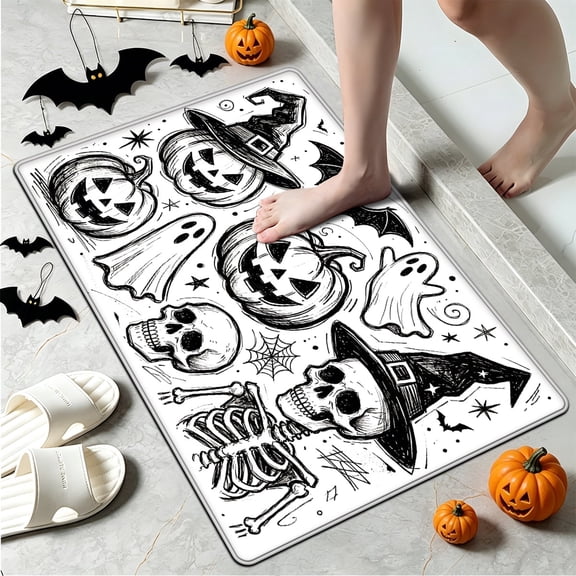 YIMEIS Halloween Pumpkin Lanterns 1Pc Flannel Mat and Kitchen Rugs,Soft Non-slip,Perfect for Home Bathroom