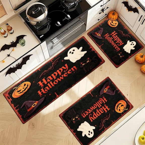 YIMEIS Halloween Pumpkin Lanterns Household 3Pcs Flannel Mat and Kitchen Rugs,Soft Non-slip for Bedroom Entryway