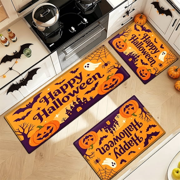 YIMEIS Halloween Pumpkin Lanterns Soft Non-slip 3Pcs Flannel Mat & Kitchen Rugs,Great for Entryway Bathroom