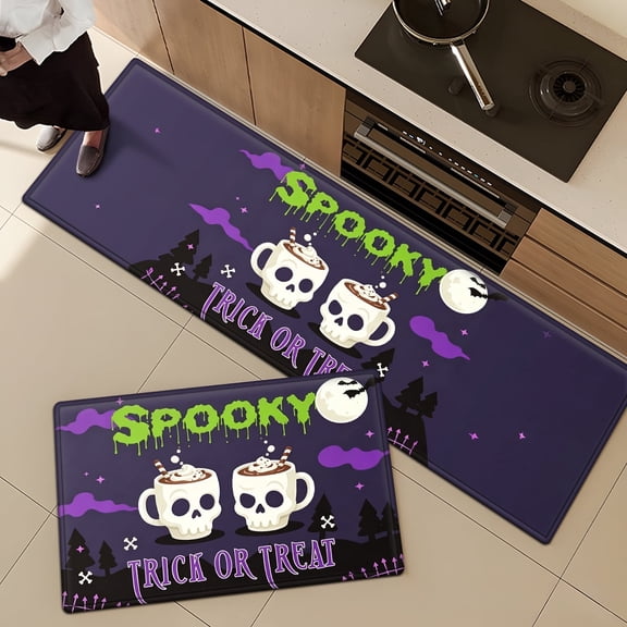 YIMEIS Halloween Skull Cup Cozy Soft 2-Piece Flannel Mat and Kitchen Rugs,Non-slip for Bath Entryway