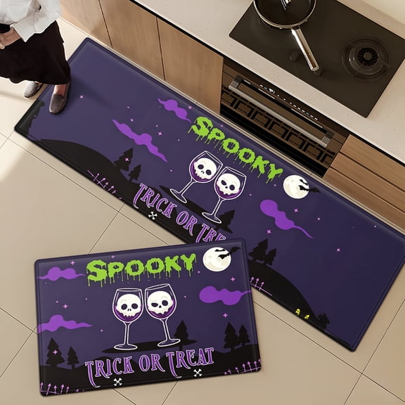 YIMEIS Halloween Skull Wine Cup Flannel Floor Mat & Kitchen Rugs 2-Piece Set,Soft Non-slip for Bathroom Entryway Bedroom
