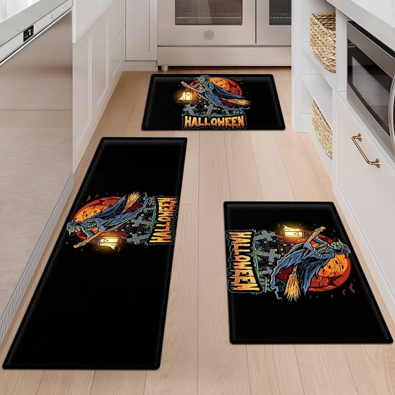 YIMEIS Halloween Skull Wizard 3Pcs Flannel Mat & Kitchen Rugs Set,Soft Non-slip,16''×24'' 20''×30'' 17''×47'' Inches,for Entryway Bathroom
