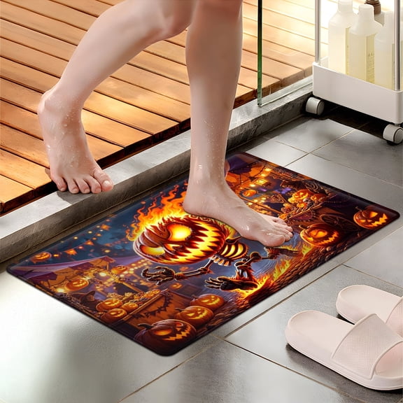 YIMEIS Halloween flame jack-o '-lantern Multi-purpose 1-Piece Flannel Mat and Kitchen Rugs,Soft Non-slip for Home Bedroom Bathroom