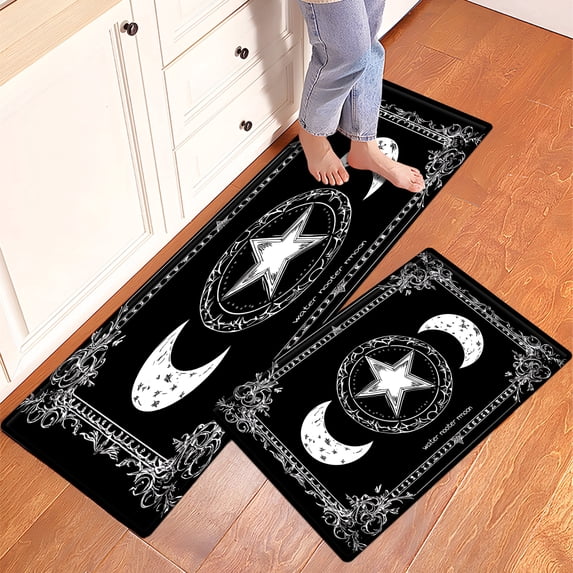 YIMEIS Halloween, stars and moon Fall Kitchen Mats Set of 2,Winter Seasonal Farmhouse Home Seasonal Decorations Rugs for Floor - 16''*24'' and 17''*47'' in