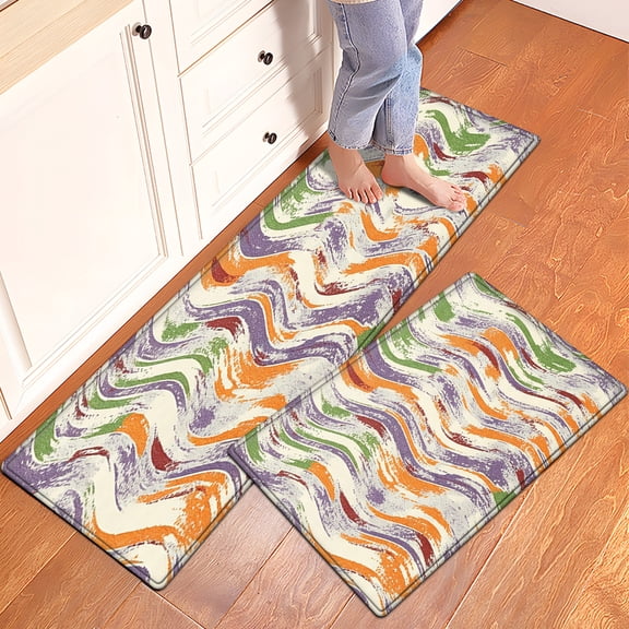 YIMEIS Halloween wavy stripes Daily Use 2Pcs Flannel Mat and Kitchen Rugs,Soft Non-slip for Home Entryway Bathroom