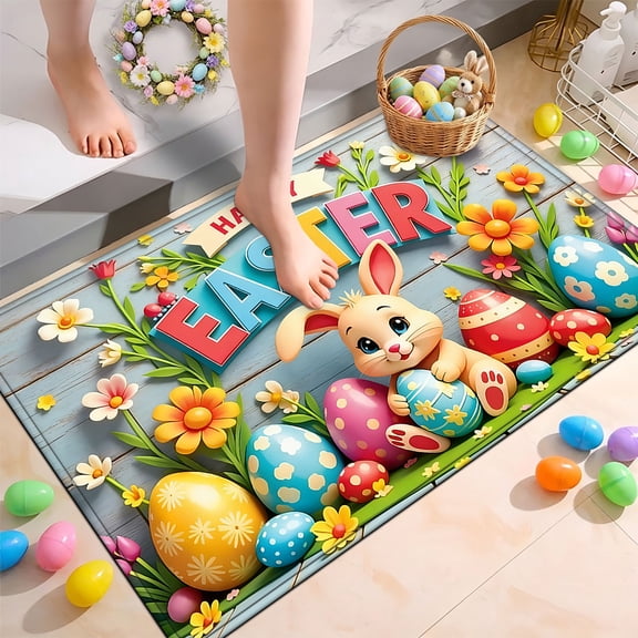 YIMEIS Happy Easter 19.7''*31.5'' Flannel Bath Mat, Slip Resistant, Mat for Bathroom Shower