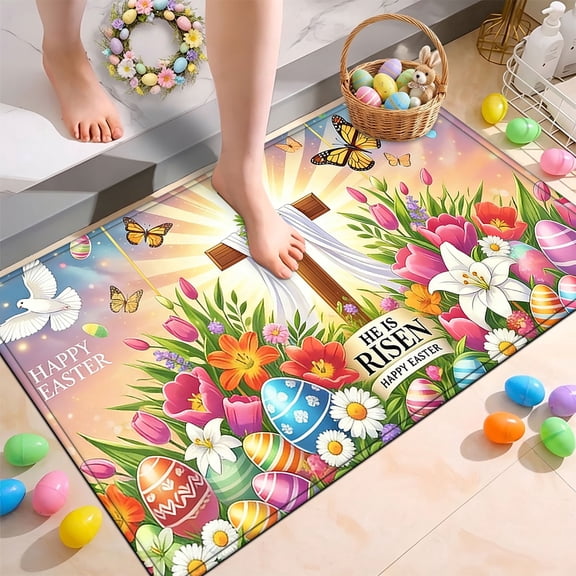 YIMEIS Happy Easter Bathroom-Specific Flannel Non-Slip Mat 15.7''*23.6'', Soft, Rug by Bathroom Sink