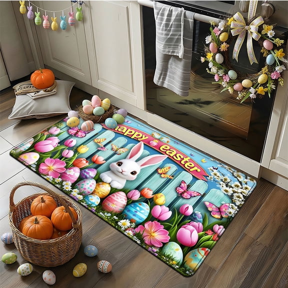 YIMEIS Happy Easter Bunny Soft Flannel Non-Slip Mat 23.6''*35.4'', Area Rug, Anti-Skid Mat by Living Room Coffee Table