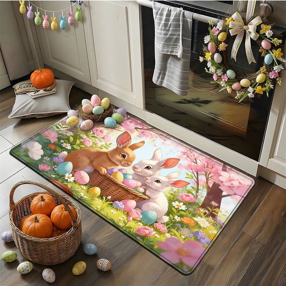YIMEIS Happy Easter Bunny Soft Flannel Non-Slip Mat 23.6''*35.4'', Area Rug, Anti-Skid Mat by Living Room Coffee Table