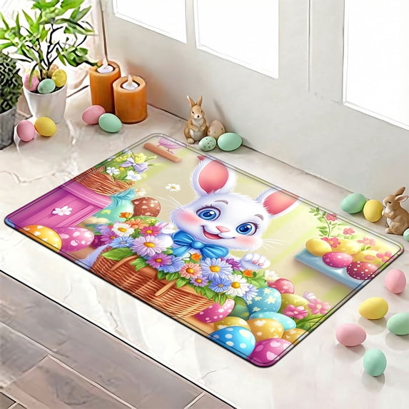 YIMEIS Happy Easter Bunny Universal Flannel Mat 23.6''*35.4'', Soft & Non-Slip, Multi-Functional Rug for Bathroom, Bedroom & Entryway