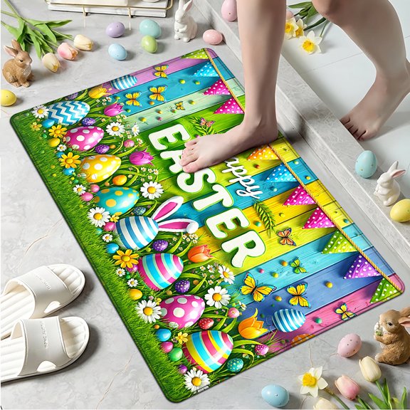 YIMEIS Happy Easter Soft Non-slip 1Pc Flannel Mat & Kitchen Rugs,Great for Entryway Bathroom