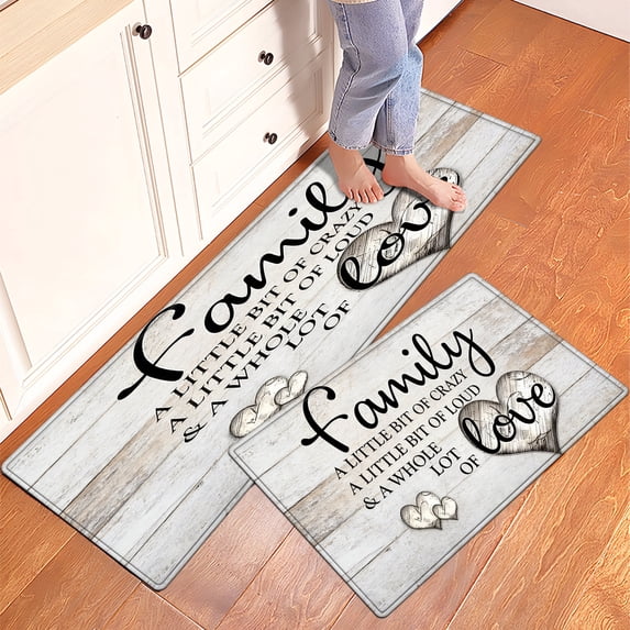 YIMEIS Happy Family Day Fall Kitchen Rugs Set of 2, Holiday Kitchen Mat Decor Home Decorations, Green Mats for Kitchen Floor - 16''*24'' and 17''*47'' in