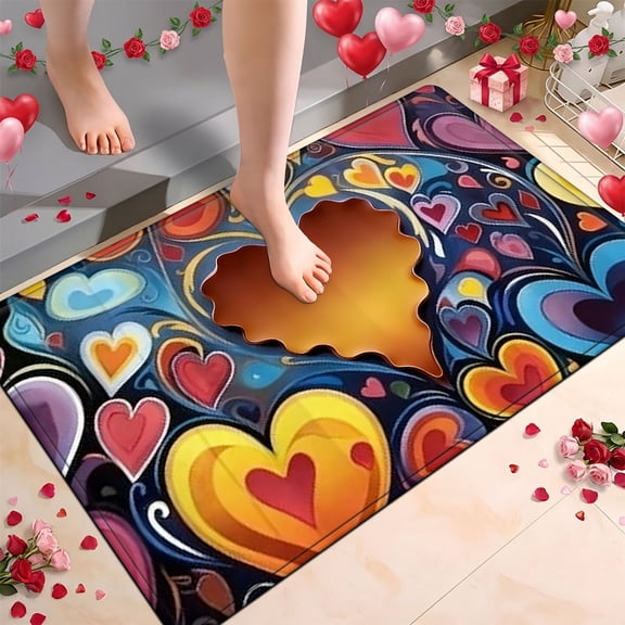 YIMEIS Happy Valentine's Day 19.7''*31.5'' Flannel Non-Slip Mat, Rug for Bathroom Door, Mat for Balcony