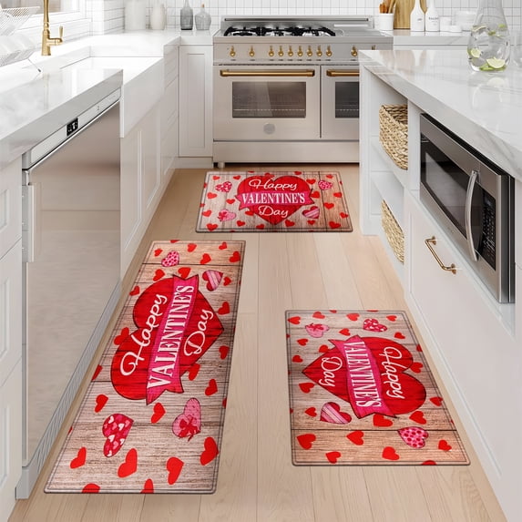 YIMEIS Happy Valentine's Day Fall Kitchen Mats Set of 3,Winter Seasonal Farmhouse Home Seasonal Decorations Rugs for Floor - 16''*24'' and 20''*30'' and 17''*47'' in