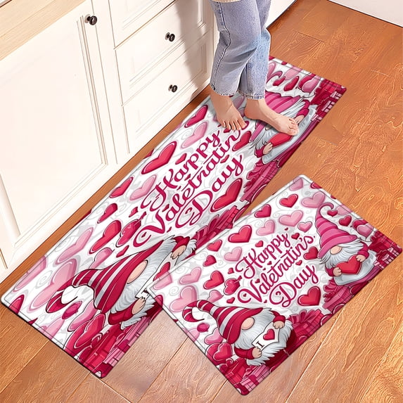YIMEIS Happy Valentine's Day Kitchen Mat Rug Set - 2 Pcs Perfect for Kitchen Counter, 16''*24''/47''*18'', Functional for Decoration