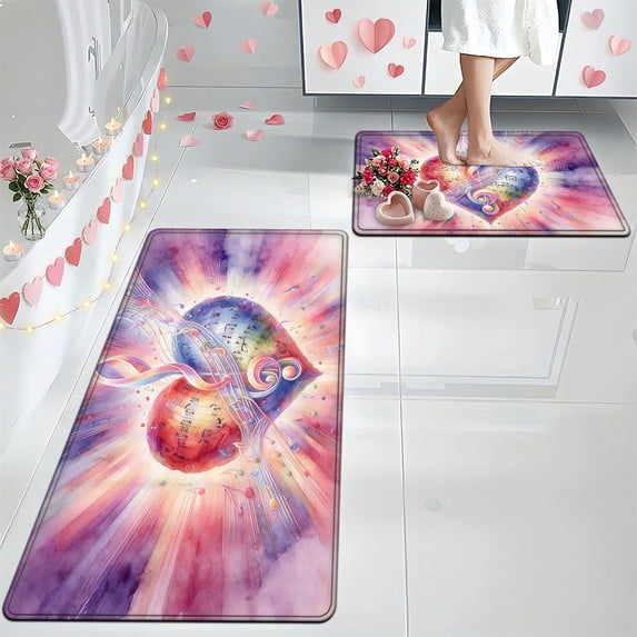 YIMEIS Heart 19.7''*31.5''/17.7''*47.2'' 2-Piece Flannel Mat Set, Non-Slip, Combo Rug for Large Bathroom & Aisle