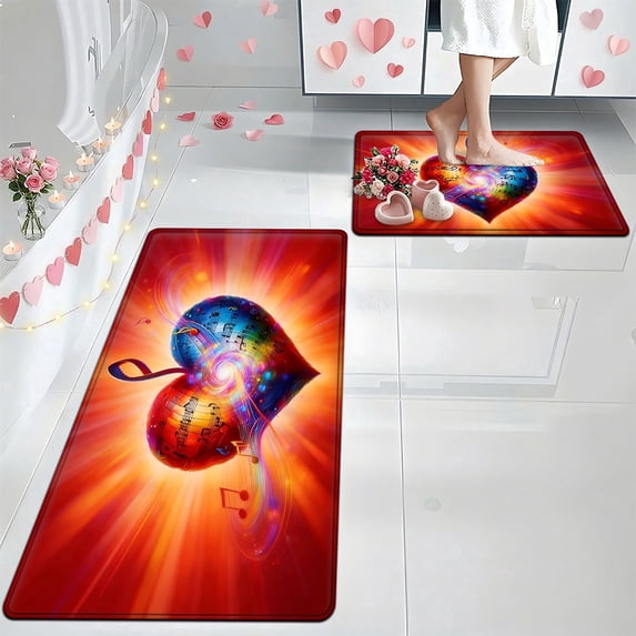 YIMEIS Heart 19.7''*31.5''/17.7''*47.2'' Combo Flannel Mat, Non-Slip, Wear-Resistant Rug for Bathroom & Balcony