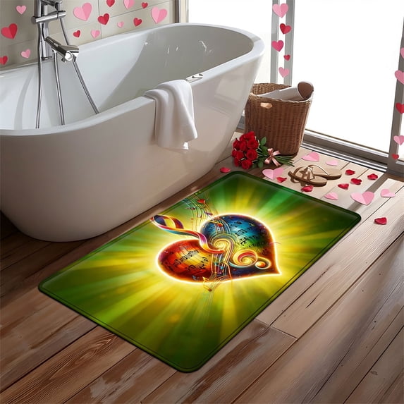 YIMEIS Heart Non-Slip Skin-Friendly Flannel Mat 15.7''*23.6'', Rug for Post-Shower Bathroom, Wear-Resistant Mat for Bedroom