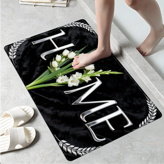 YIMEIS Home flowers on black background Fall Kitchen Rugs, Xmas Holiday Kitchen Mat Decor Home Decorations, Green Christmas Mats for Kitchen Floor - 16''*24''