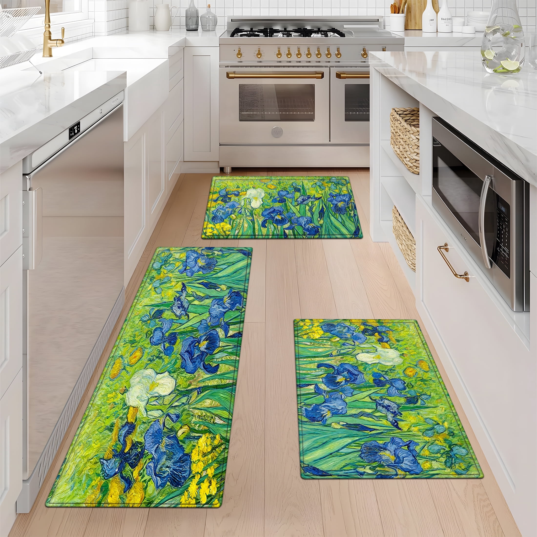 YIMEIS Iris Festival Kitchen Decor Set of 3 Christmas Fall Kitchen Rugs ...