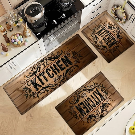 YIMEIS Kitchen Art Deco 3Pcs Flannel Kitchen Mat Set, Non-Slip Machine Washable Rugs for Kitchen, Hallway & Laundry Room