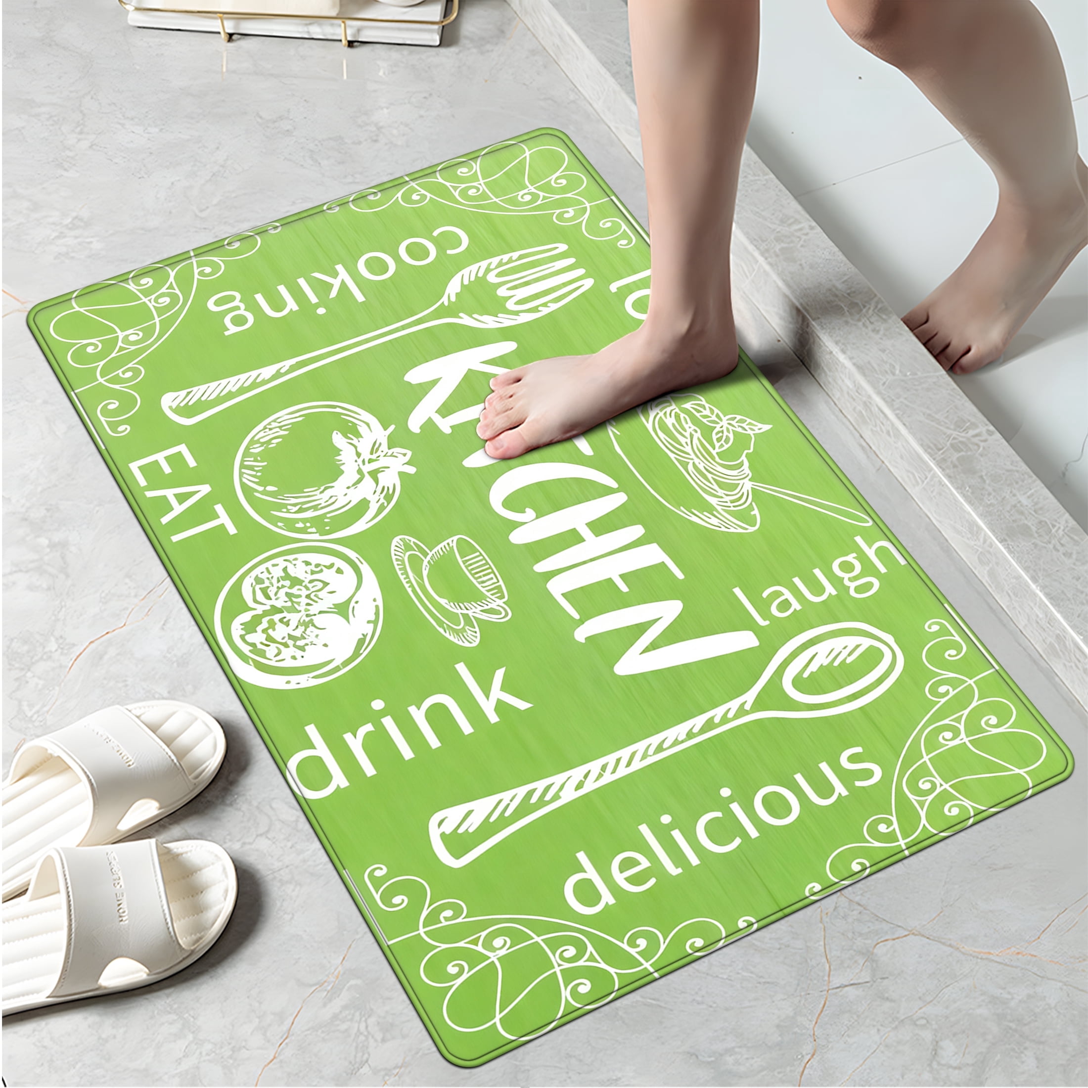 Kitchen Mat Rag YIMEIS Kitchen Gourmet Green Background Kitchen Mat Rug - Perfect for ...