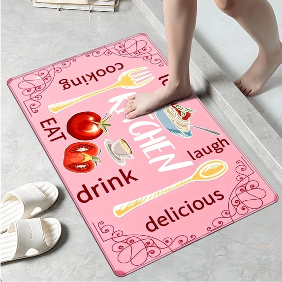 YIMEIS Kitchen pink background Machine Washable Non-Slip Rubberback Indoor Runner Rug/Area Rug for Kitchen, Hallway, Kitchen, Entryway, Bathroom, 1 Piece - 16''*24''