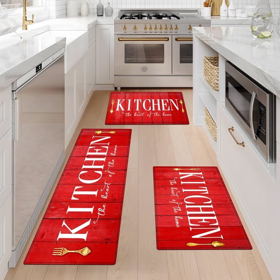 YIMEIS Kitchen red background Kitchen Mat Washable Non-Skid Absorbent Runner Rugs (16''24''/20''32''/47''18'') - 3 Pcs Recommended for Kitchen Sink Front/Floor, Suitable for All Age Groups