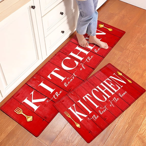 YIMEIS Kitchen red background Machine Washable Non-Slip Rubberback Indoor Runner Rug/Area Rug for Kitchen, Hallway, Kitchen, Entryway, Bathroom, 2 Piece Set - 16''*24''/47''*18''