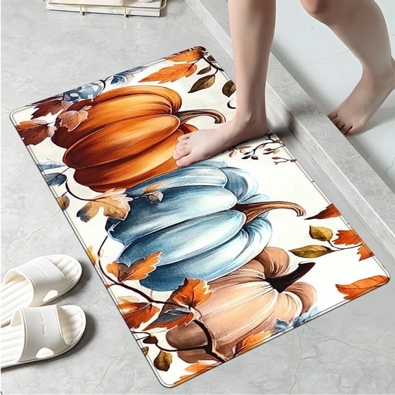 YIMEIS Kitchen rugs Washable flannel Printed Area Rug and Mats DoorMats, Door Mat,Autumn and Winter Festival Decoration-Maple Leaf and Pumpkin15.7'' x 23.6''