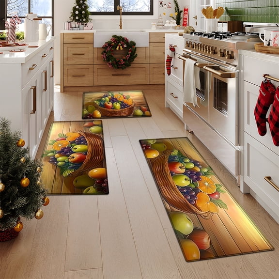 YIMEIS Kitchen rugs flannel Printed Area Rug and Mats DoorMats, bath mat,Autumn and Winter Festival Decoration gift-Fruit basket-15.7'' x 23.6''+19.7'' x 31.5''+17.7'' x 47.2''