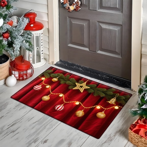YIMEIS Kitchen rugs flannel Printed Area Rug and Mats DoorMats, bath mat,Autumn and Winter Festival Decoration gift-Red Christmas Decoration-15.7'' x 23.6''