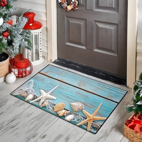 YIMEIS Kitchen rugs flannel Printed Area Rug and Mats DoorMats, bath mat,Autumn and Winter Festival Decoration gift-Blue Ocean Style-15.7'' x 23.6''