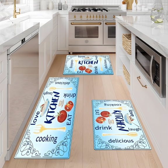 YIMEIS Kitchen utensils, tomatoes Fall Kitchen Rugs Set of 3, Xmas Holiday Kitchen Mat Decor Home Decorations, Green Christmas Mats for Kitchen Floor - 16''*24'' and 20''*30'' and 17''*47'' in