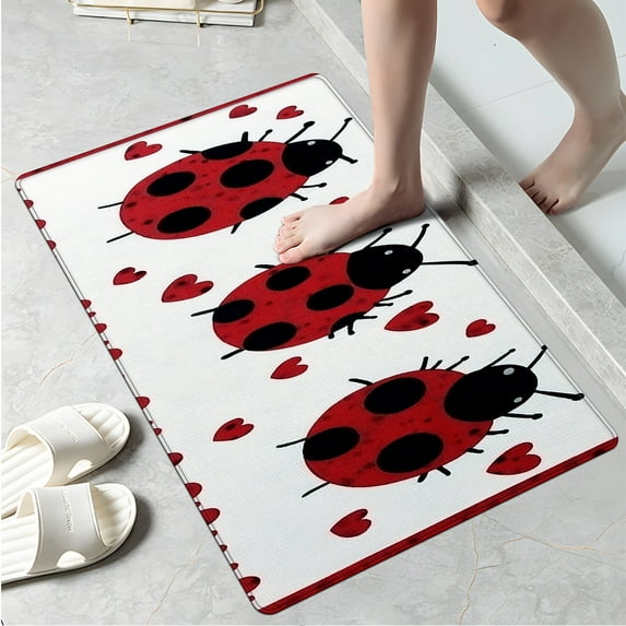 YIMEIS Ladybugs on Valentine's Day Kitchen Mat Washable Non-Skid Absorbent Runner Rugs (16''24'') - 1Pc Recommended for Kitchen Sink Front/Floor, Suitable for All Age Groups
