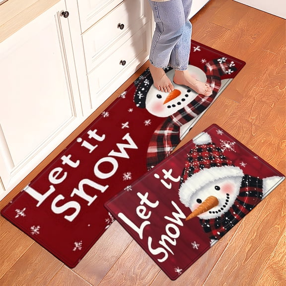 YIMEIS Let it Snow Winter Snowman Snowflakes Kitchen Mat Rug Set  - Perfect for Kitchen Counter, 16''*24''/20''*32''/47''*18'', Functional for Decoration