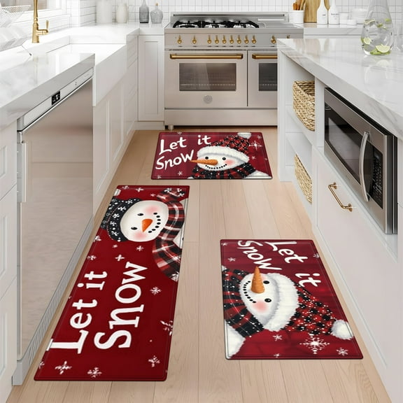 YIMEIS Let it Snow Winter Snowman Snowflakes Kitchen Mat Rug Set  - Perfect for Kitchen Counter, 16''*24''/20''*32''/47''*18'', Functional for Decoration