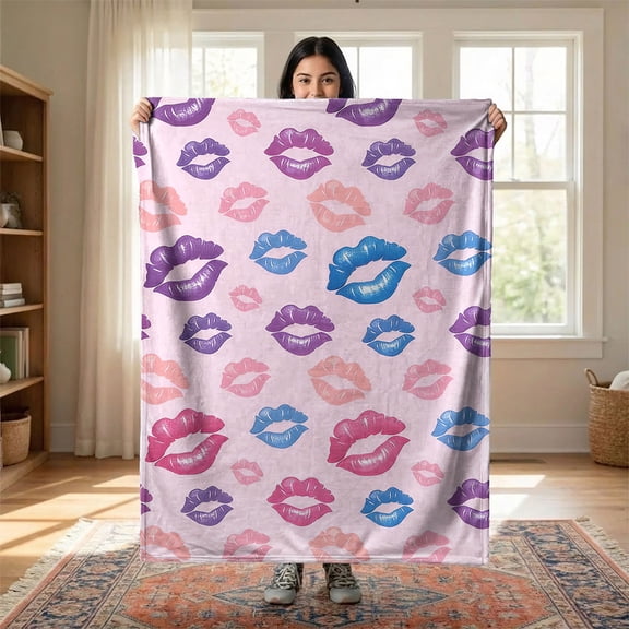 YIMEIS Lip print background Flannel Blanket,30*40 inch Available, Skin-Friendly & Warm, Multi-Scene Use, for Home Office Car Nap