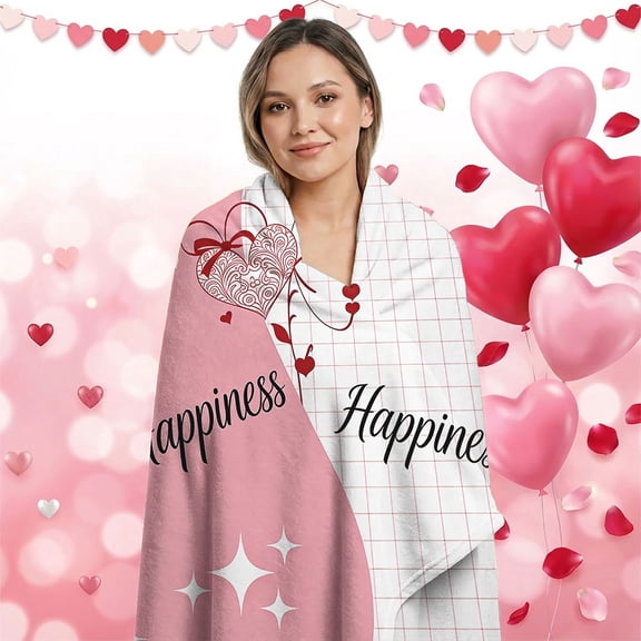 YIMEIS Love and happiness Flannel Blanket,50*60 inch Available, Skin-Friendly & Warm, Multi-Scene Use, for Home Office Car Nap