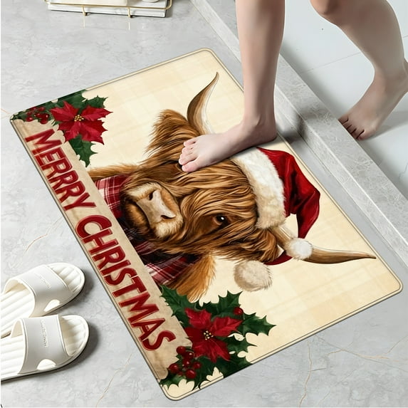 YIMEIS Merry Christmas Cow Kitchen Decor Christmas Fall Kitchen Rugs, Xmas Decorative Farmhouse Floor Mats for Home Kitchen Dining Room Decorations - 16''*24''