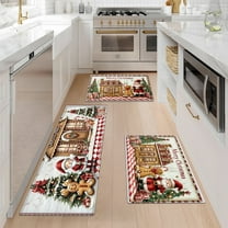YIMEIS Merry Christmas Fall Kitchen Mats Set of 3, Chritmas Tree Holly Ornament Winter Non Slip Absorbent Kitchen Mat Rugs Holiday Farmhouse Indoor Decor - 16''*24'' and 20''*30'' and 17''*47'' in