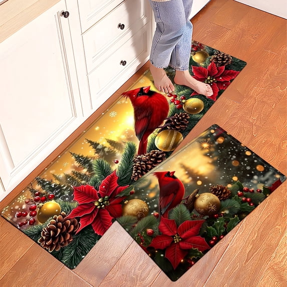 YIMEIS Merry Christmas Fall Kitchen Rugs Set of 2, Xmas Holiday Christmas Tree Kitchen Mat Decor Home Decorations, Green Christmas Mats for Kitchen Floor - 16''*24'' and 17''*47'' in