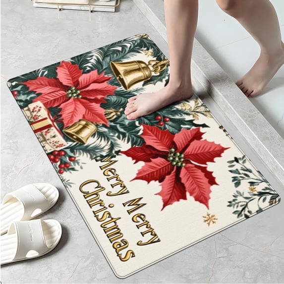 YIMEIS Merry Christmas Festive Greeting Kitchen Mat Rug Set - 1 Pc Perfect for Kitchen Counter, 16''*24'', Functional for Decoration