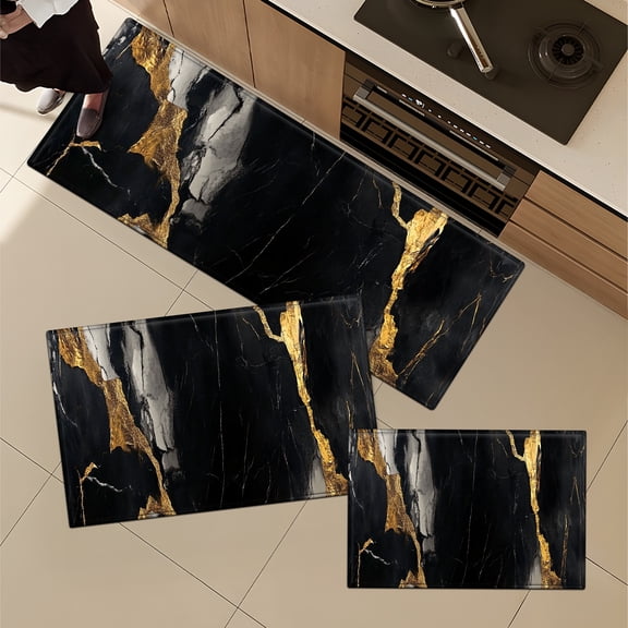 YIMEIS Merry Christmas Gnomes Black Fall Kitchen Rugs and Mats Set of 3, Winter Holiday Party Low-Profile Floor Mat Decorations for Home Kitchen 3pcs 16''*24'' and 20''*30'' and 17''*47'' in