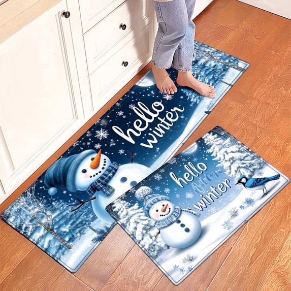 YIMEIS Merry Christmas Gnomes Black Fall Kitchen Rugs and Mats Set of 2, Winter Holiday Party Low-Profile Floor Mat Decorations for Home Kitchen 2pcs 16''*24'' and 17''*47'' in