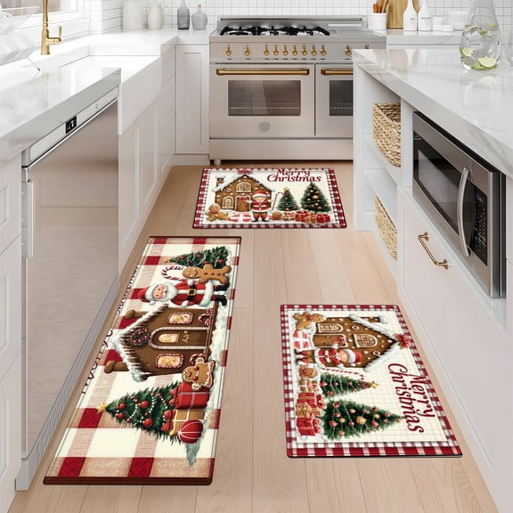 YIMEIS Merry Christmas Gnomes Black Fall Kitchen Rugs and Mats Set of 3, Winter Holiday Party Low-Profile Floor Mat Decorations for Home Kitchen 3pcs 16''*24'' and 20''*30'' and 17''*47'' in
