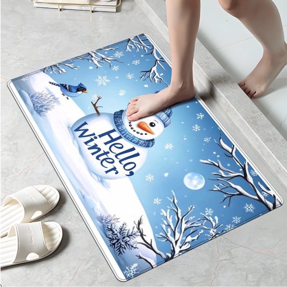 YIMEIS Merry Christmas. Hello, winter. Flannel Soft Kitchen Rugs Non Slip Washable, Throw Rug,, Non-Skid Runner Rug, Floor Mat, Doormat, Living Room Laundry Bathroom Water-absorbing Mat Set