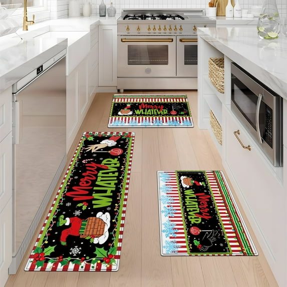 YIMEIS Merry Christmas Kitchen Mat Rug Set - Perfect for Kitchen Counter, 16''*24''/20''*32''/47''*18'', Functional for Decoration