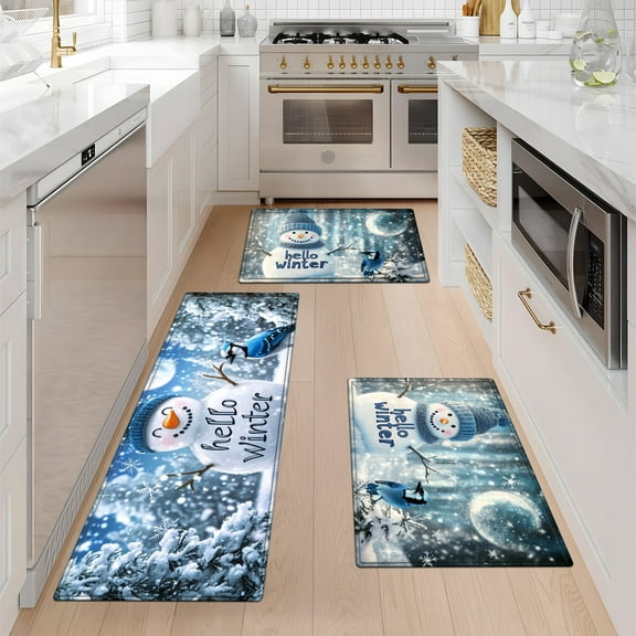 YIMEIS Merry Christmas Plaid Xmas Tree Fall Kitchen Mats Set of 3, Winter Home Decor Low-Profile Kitchen Rugs for Floor - 16''*24'' and 20''*30'' and 17''*47'' in