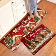 YIMEIS Merry Christmas Snowy Gingerbread Fall Kitchen Rugs Non Skid Washable Area Carpet [Made in USA], Multi - 1/2/3 Pcs 16''*24''/20''*32''/47''*18